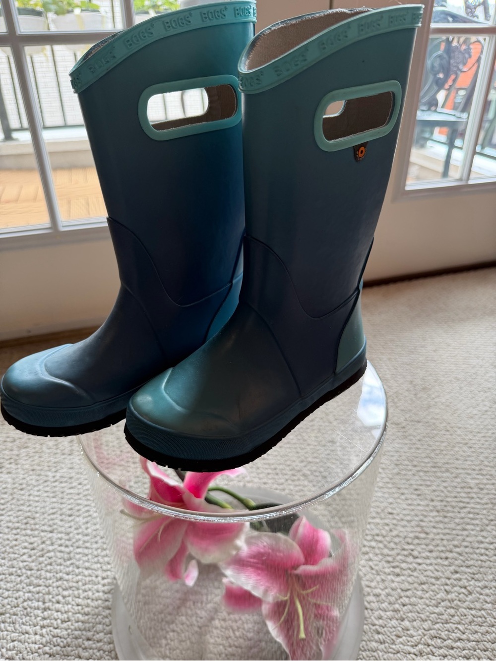 BOGS Kids Rain Boots Size 13 Waterproof Tall Rubber Boots Teal Blue - Picture 4 of 11